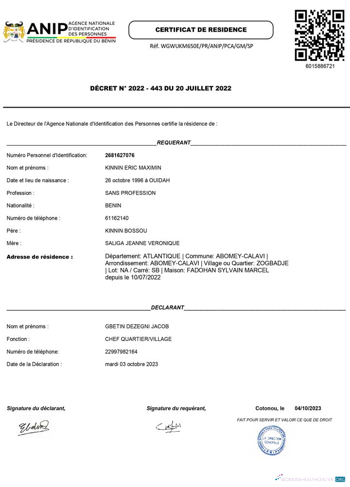 Download Benin ANIP Agence Nationale d’Identification des Personnes residence certificat Photoshop template